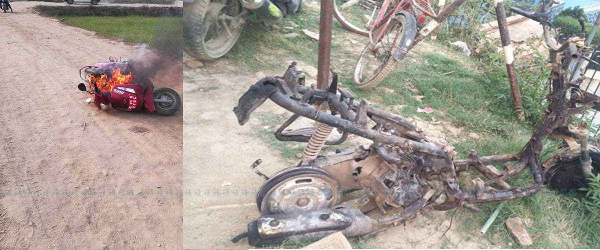 गुड्दा गुड्दै स्कुटरमा आगलागी