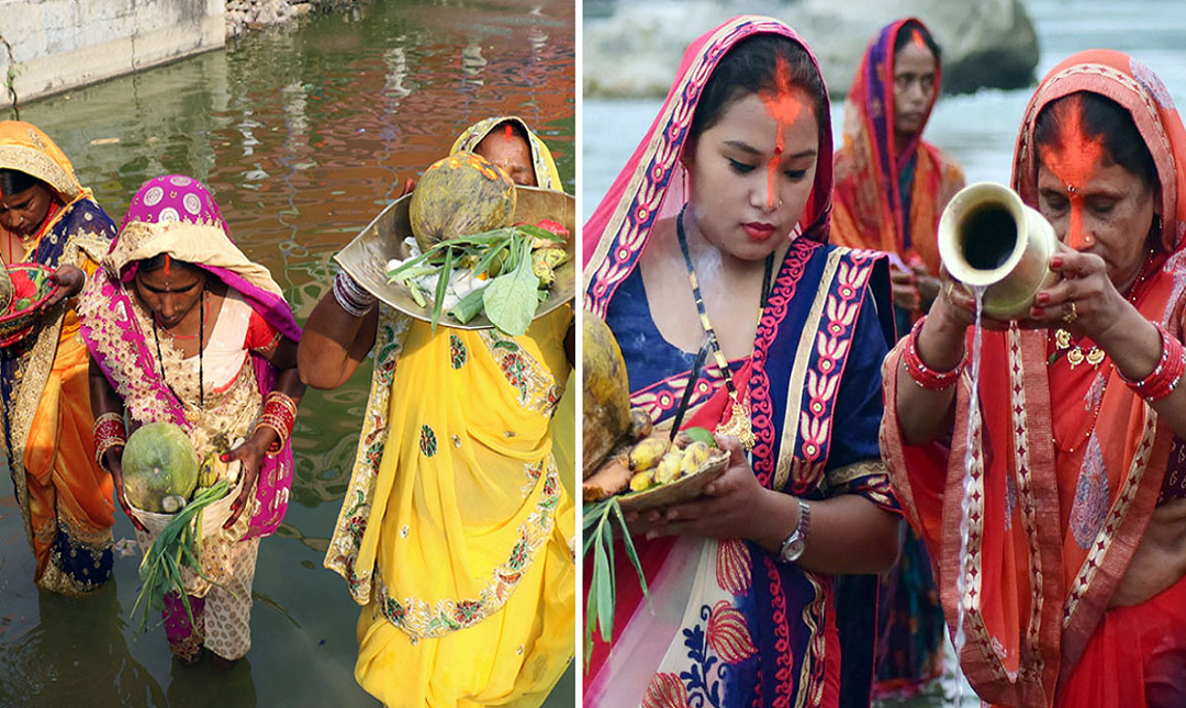 छठ पर्वको मुख्य दिन आज: अस्ताउँदो सूर्यलाई अर्घ दिइँदै