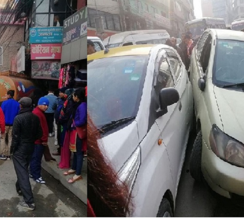 काठमाडौंमा ट्याङ्कर अनिय!न्त्रित दर्जनौ गाडीमा क्षति