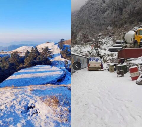 रामेछापको उच्च पहाडी क्षेत्रमा पहिलो पटक हिउँ परेपछि किसान खुसी
