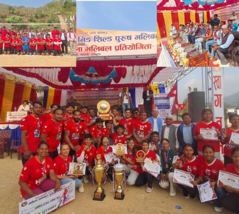 मन्थली नगर कप रनिङ शिल्ड भलिबल उपाधी चिसापानी लाई